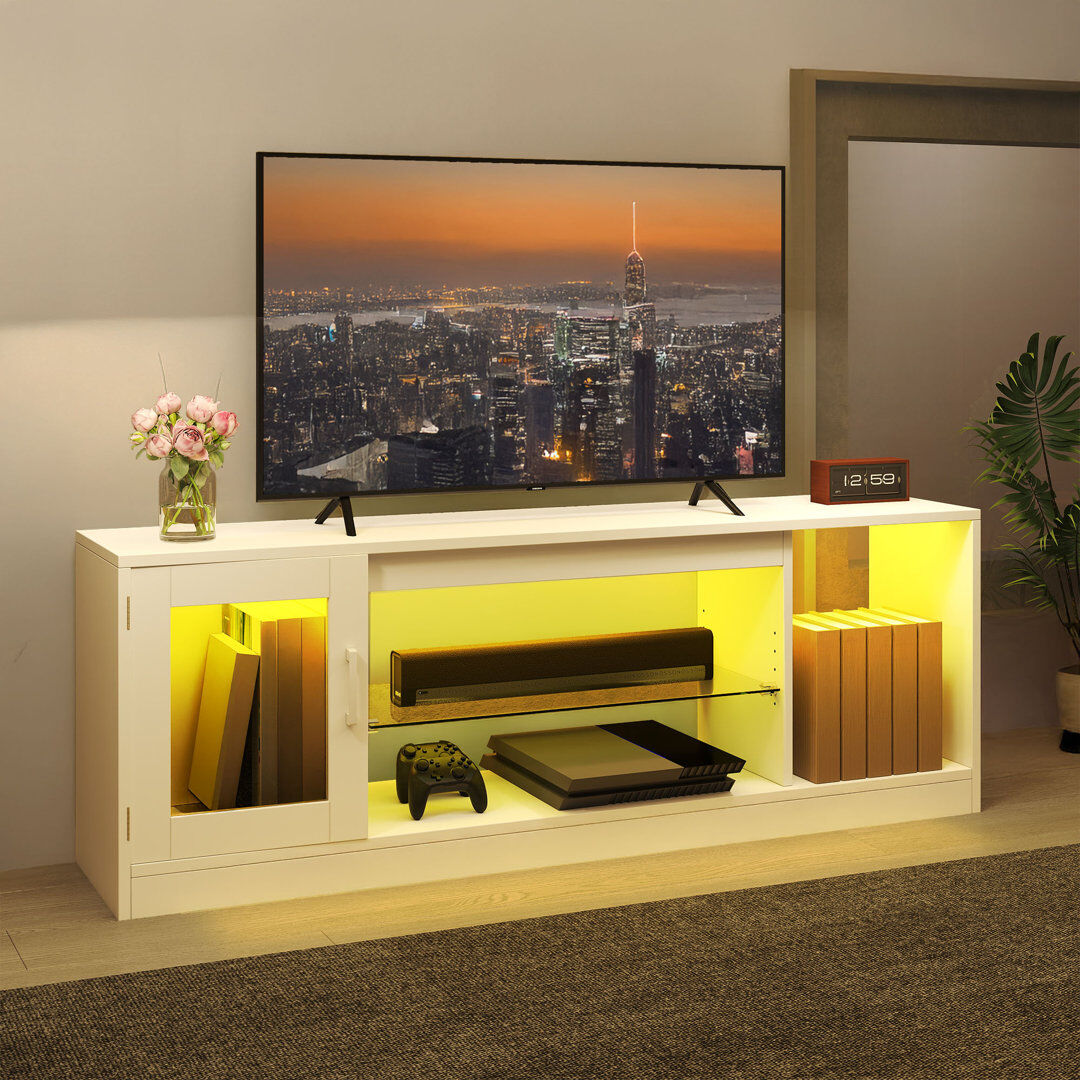 Metro LED TV Unit for TVs up to 65 Inch, TV Cabinet , Gaming Entertainment Center with Adjustable Glass Shelf White 65"