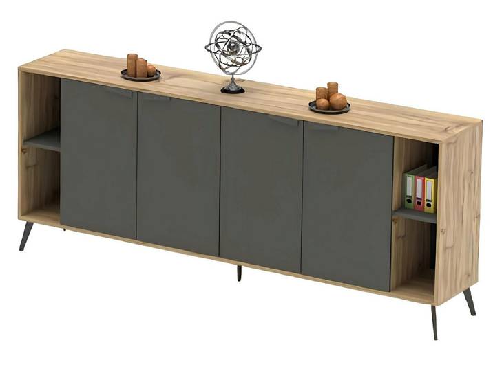 Xlmoebel Sideboard Beige-grauer Büroschrank mit Schubladen und Türen für Dokumente (Sideboard, 1 St., Sideboard), Hergestellt in Europa