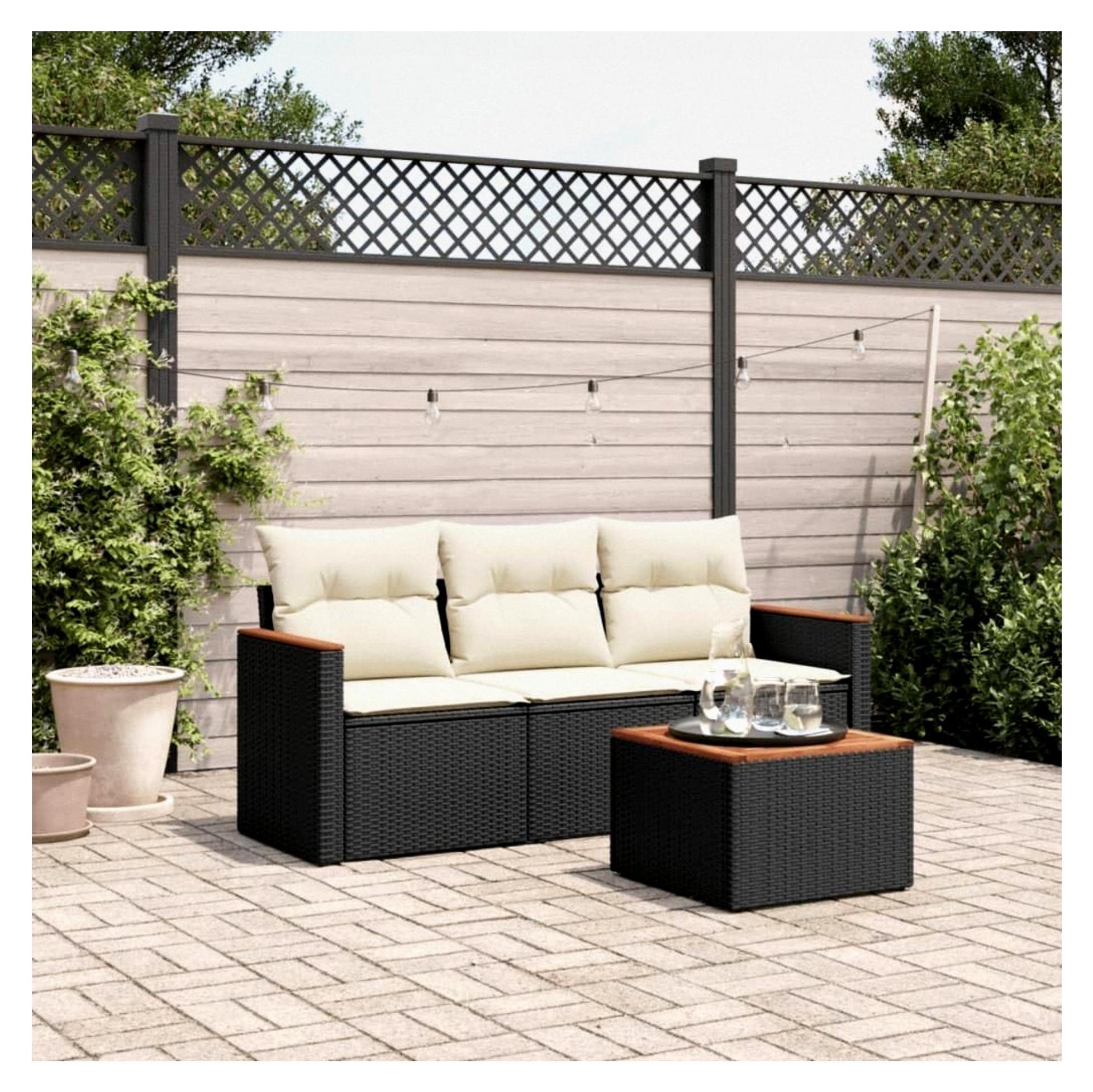 3-Sitzer Balkon Lounge Sofa Outdoor Rattansofa Gartenlounge Polyrattan Balkonmöbel Gartenmöbel mit Stauraum, Langlebigem Material und Modularer Gestaltung in Schwarz