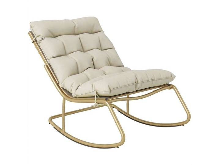 Fauteuil à bascule extérieur - Outsunny - coussin moelleux 125cm - acier et textilène - large 64cm - beige et doré