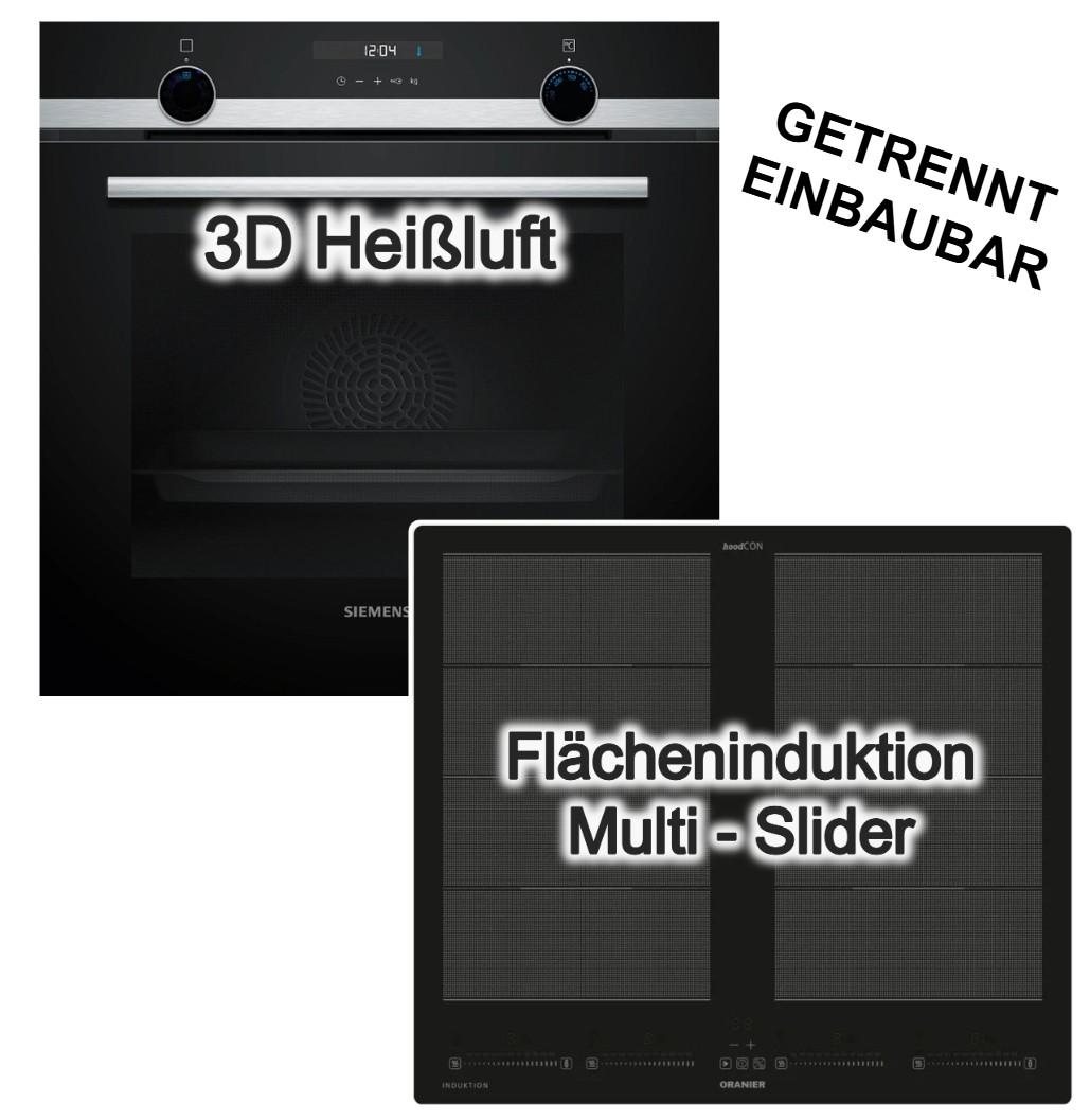 Herdset Siemens Einbaubackofen Hydrolyse Pizzastufe + Oranier Induktionskochfeld Flächeninduktion Multi-Slider