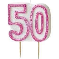 50. Geburtstag | Glitzer Kerze pink