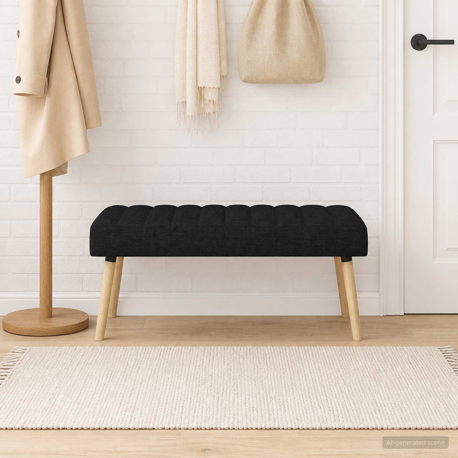 vidaXL Banc capitonné canal Noir 110 x 40 x 46 cm Tissu