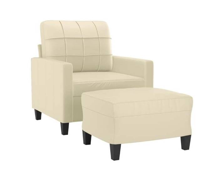 Fauteuil avec repose-pied - MANGO - Similicuir - Crème - 78x77x80 cm - Repose-pied inclus