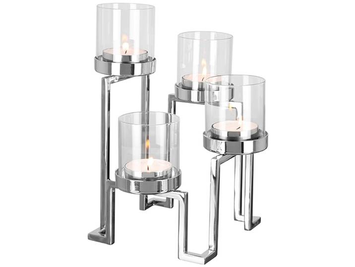 Kerzenhalter FINK GRANT, Weihnachtsdeko , silber (silberfarben), B:18cm H:24cm T:18cm, Edelstahl, Glas, Kerzenhalter, Kerzenhalter, aus Edelstahl und Glas, 4-flammig, Adventsleuchter