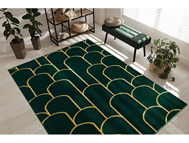 rugsx Exklusiv Emerald Teppich Glamour – Stilvoll, Art Deco Flaschengrün/Gold 120x170 cm Modern Teppich für Wohnzimmer