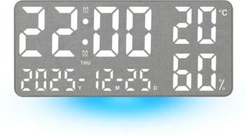 Uplift Picks Large Digital Wall Clock With 7 Color Mood Light And Dual Alarm gray 35x15x2.8cm