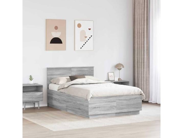 SKTQYQO Bett Grau Sonoma 120 x 200 cm Verstellbares Kopfteil aus Holz, modernes Design