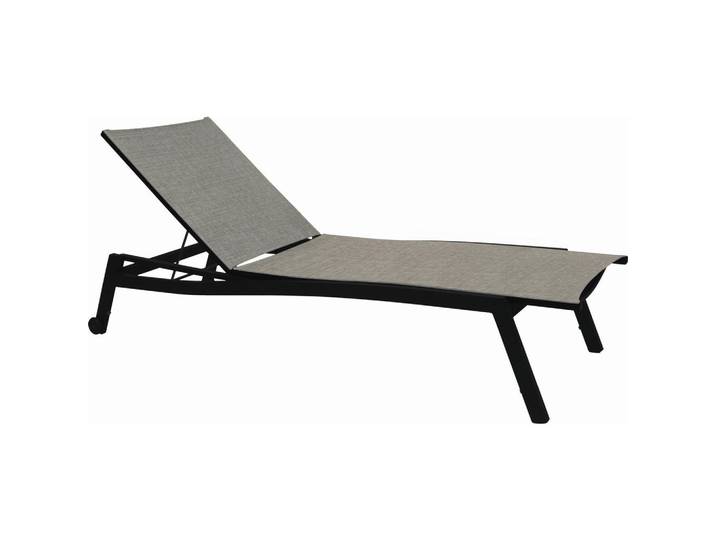 Stern Gartenliege, Schwarz, Grau, Metall, 201x38x70 cm, Räder am Kopfende, Rückenlehne verstellbar, Gartenmöbel, Gartenliegen, Sonnenliegen
