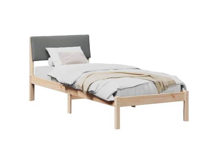 KTHLBRH Bettgestell, 75 x 190 cm, Kiefernholz Mit gepolstertem Kopfteil, dunkelbraun, Lattenrost, stabil