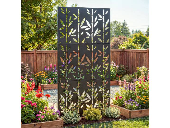 Outsunny Claustra Extérieur 3 Panneaux Métal Noir 92x40x192cm