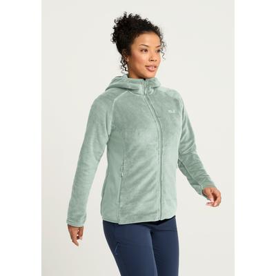Fleecejacke JACK WOLFSKIN "ROTWAND HOODED FZ W", Damen, Gr. S, grün (grün zinnia), Obermaterial: 100% Polyester, Jacken Fleecejacke, mit Kapuze, Langarm, atmungsaktives Gewebe