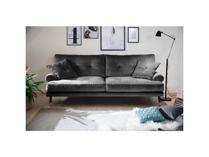 Mid.you 3-Sitzer-Sofa Tokio-3S Sofa, Anthrazit, Uni, Füllung: Schaumstoffflocken, 220x89x100 cm, Stoffauswahl, Rücken echt, Wohnzimmer, Sofas & Couches, Sofas, 3-Sitzer Sofas