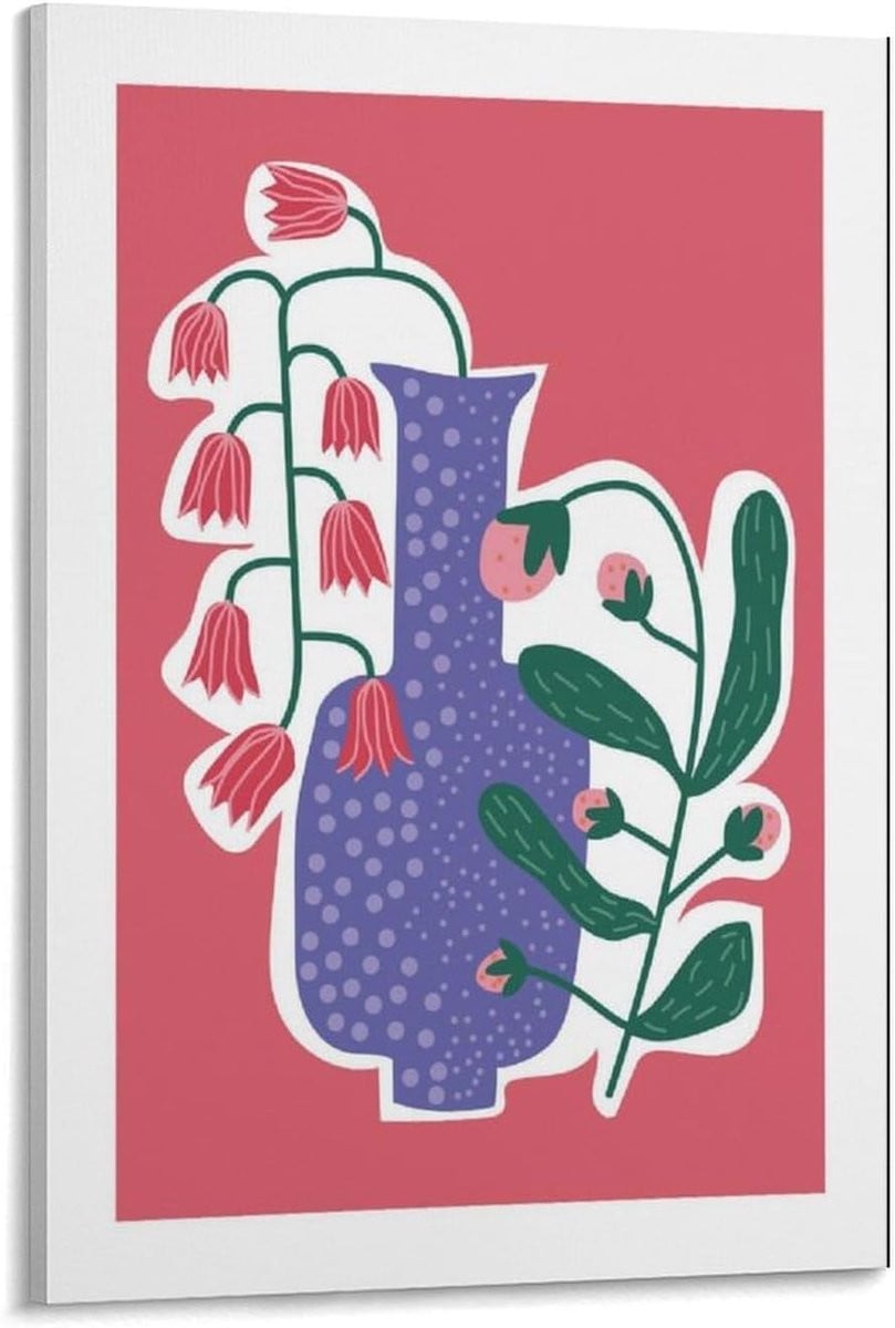 Kleurrijke abstracte bloemenposter met botanische illustratie op canvas