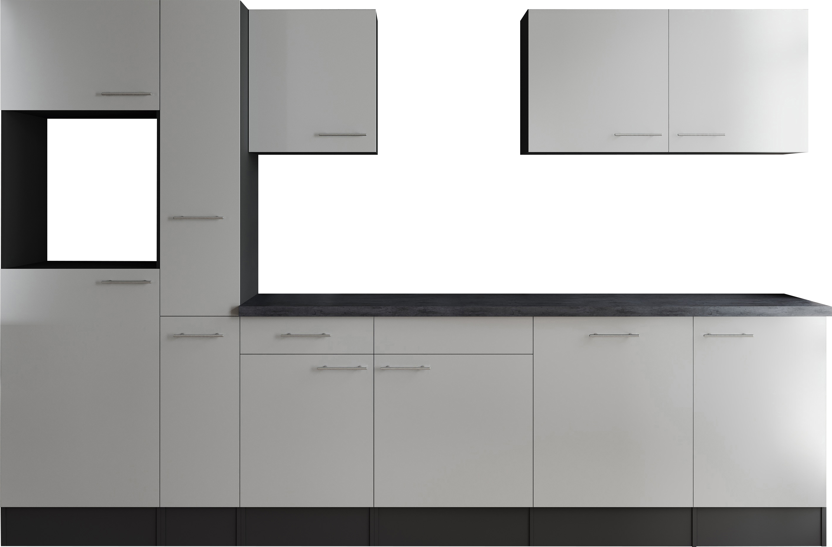 Küchenzeile RESPEKTA "Oliver", weiss (küche: grau, front: weiß, korpus: grau matt, arbeitsplatte: granit optik), B:310cm H:205cm T:60cm, Komplettküchen-Sets, Küchenzeile, Breite 310 cm, 90 cm Arbeitshöhe, in exklusiver Konfiguration für OTTO küche: grau, 