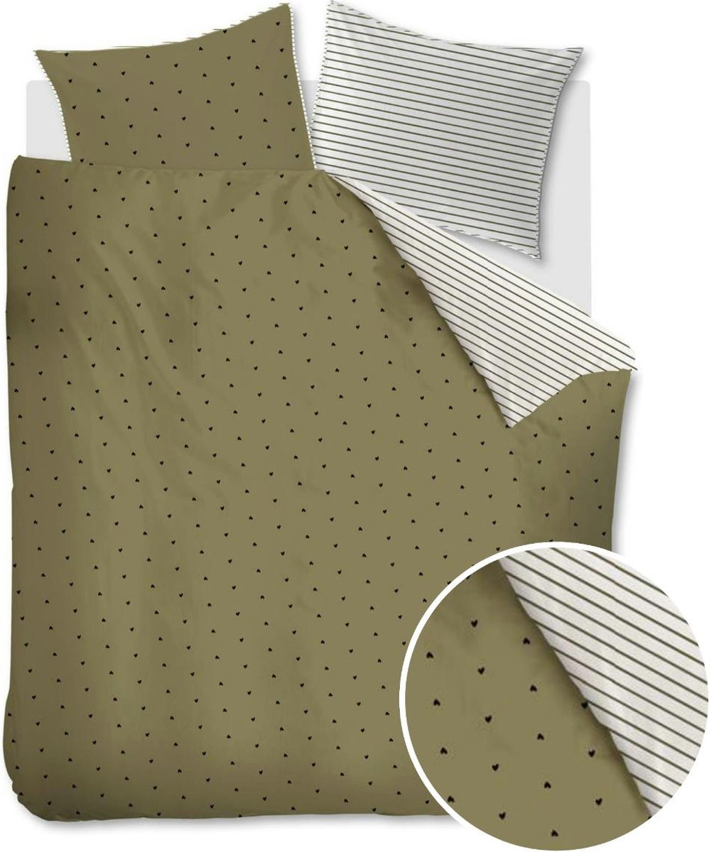 Vtwonen Striped Hearts dekbedovertrek Lits-Jumeaux - Groen - 240 x 220 cm