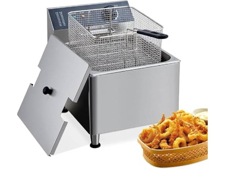 EliteEdge Elektrische Fritteuse aus Edelstahl 304 mit Korb und Deckel, Fassungsvermögen 22 l/10 l, Fritteusen für Arbeitsplatte, für Zuhause, Küche und Restaurant, mit großem Korb