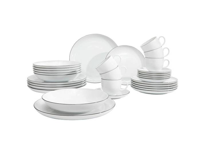 Seltmann Weiden Kombiservice, Schwarz, Weiss, Keramik, 30-teilig, Uni, 210 ml,210 ml, handbemalt, Geschirr, Geschirr-Sets, Kombiservice