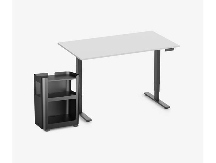 FOKUS Schreibtisch + Rollwagen Lichtgrau Schwarz 140x80