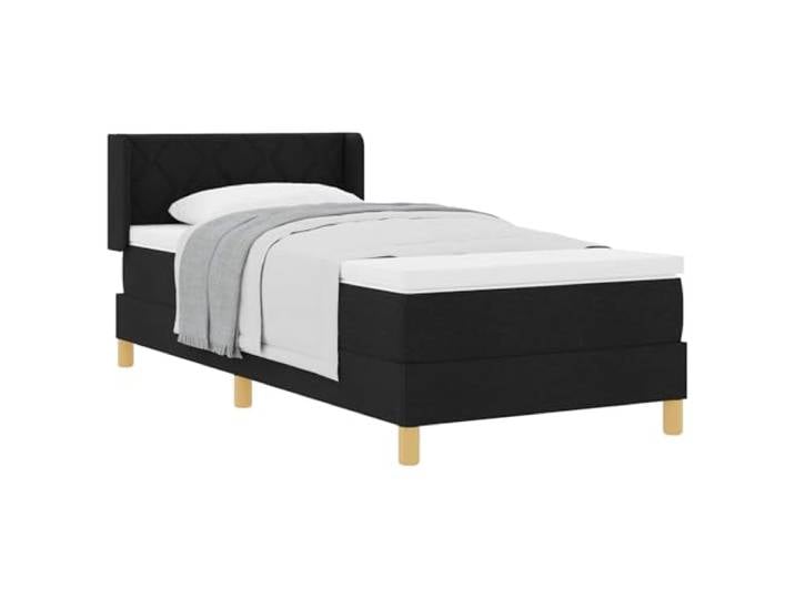 PUGYNBK Boxspringbett, 200 x 90 cm, Schwarz, mit Kopfteil Lattenrost, Kiefer, massiv, Polyester, atmungsaktiv, höhenverstellbar