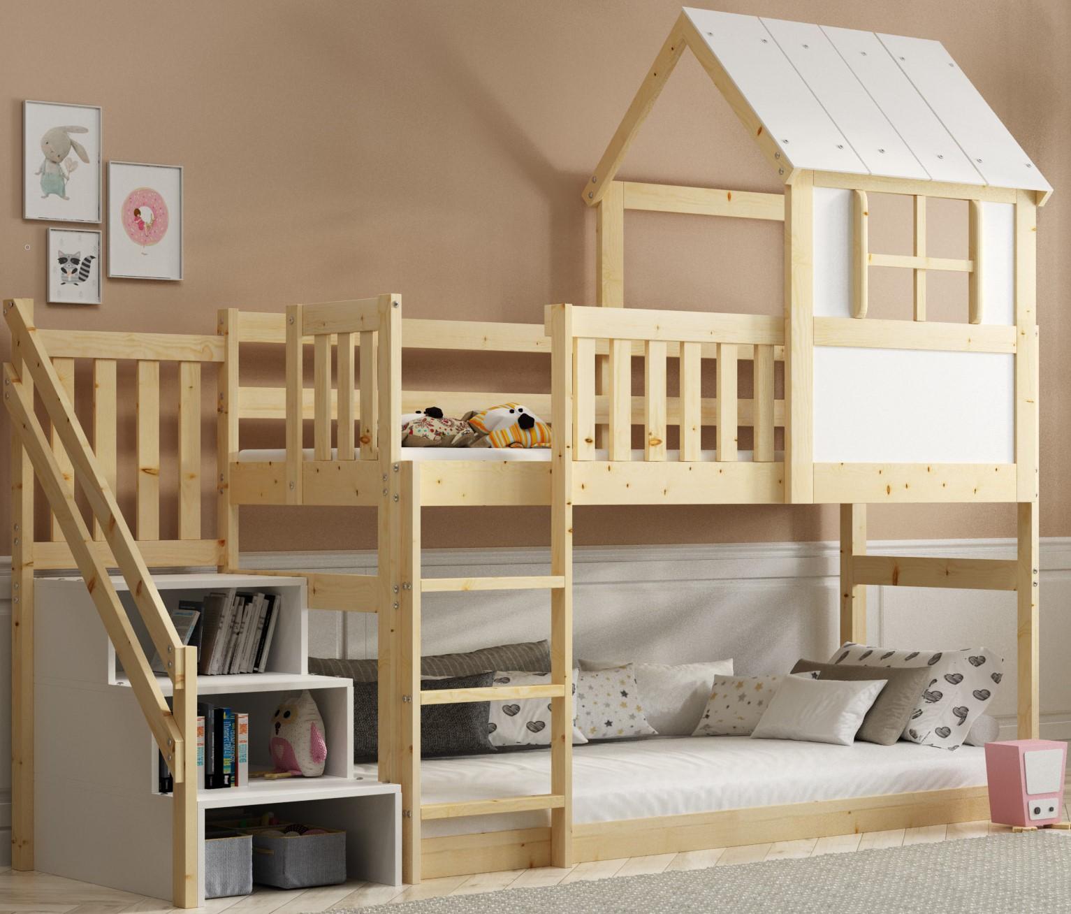 Interbeds Hochbett mit Rutsche und Treppen Etagenbett Stockbett Holzbett Kinderbett mit Lattenrost Spielbett
