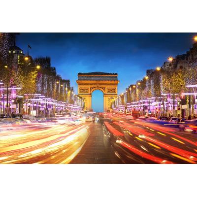 Fototapete PAPERMOON "Paris Straße bei Nacht", bunt, B:5m L:2,8m, Vlies, Tapeten