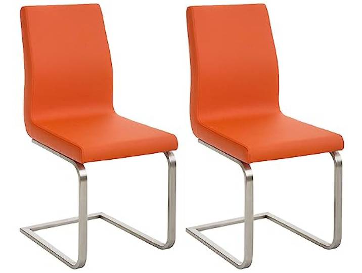 CLP 2er Set Esszimmerstühle Belfort, Freischwinger mit Polsterung, Kunstlederbezug, Edelstahlgestell, Küchenstuhl modern Farbe orange