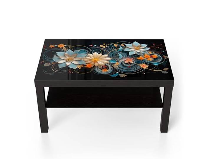 DEQORI Glastisch schwarz groß 90x50 cm Motiv Dunkle Blütenpracht ausgefallener Beistelltisch aus Glas Hochglanz Couchtisch fürs Wohnzimmer moderner Couch Tisch mit Design