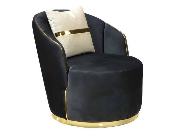 JVmoebel Loungesessel Gepolsterter Sessel in Samtoptik Schwarz-Gold mit Edelstahlbeinen (Packung, 1-St., Gepolsterter Loungesessel in Schwarz-Gold mit Samtoptik), Made in Europe