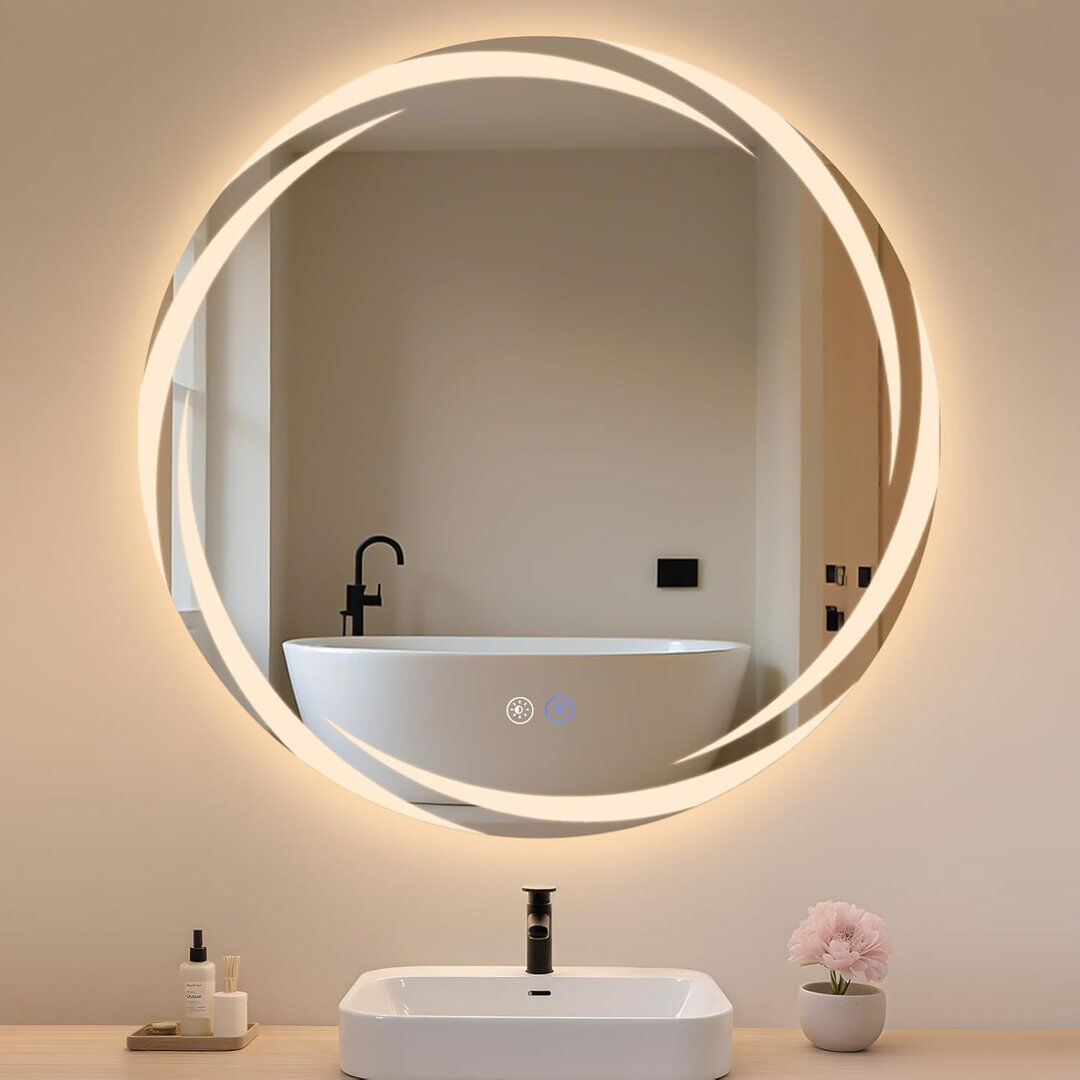 Metro Wall mirror bathroom mirror round LED with lighting touch dimmable Stainless Steel 80 cm H x 80 cm W