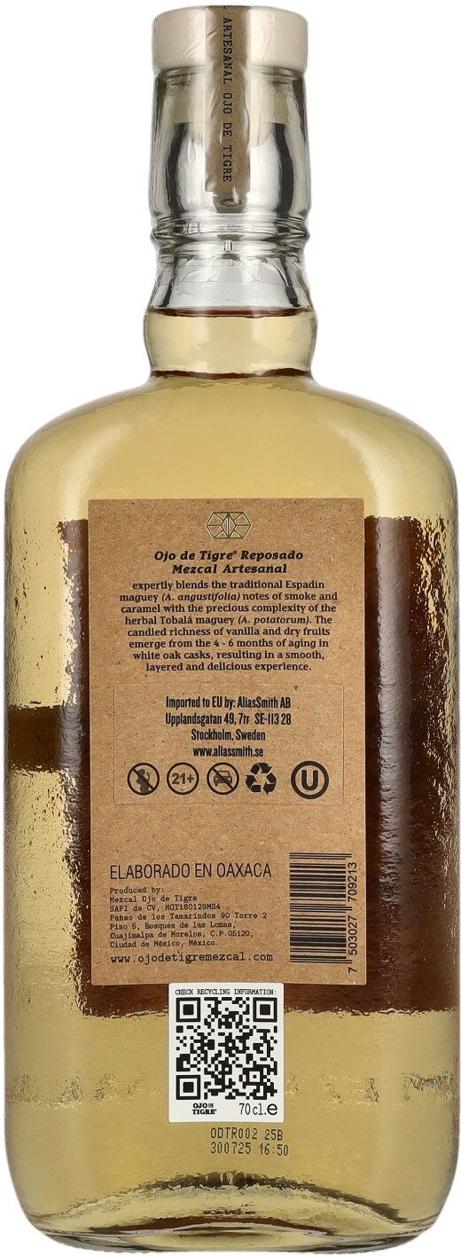 Ojo de Tigre Mezcal Artesanal Reposado 100% Agave 37% Vol. 0,7l