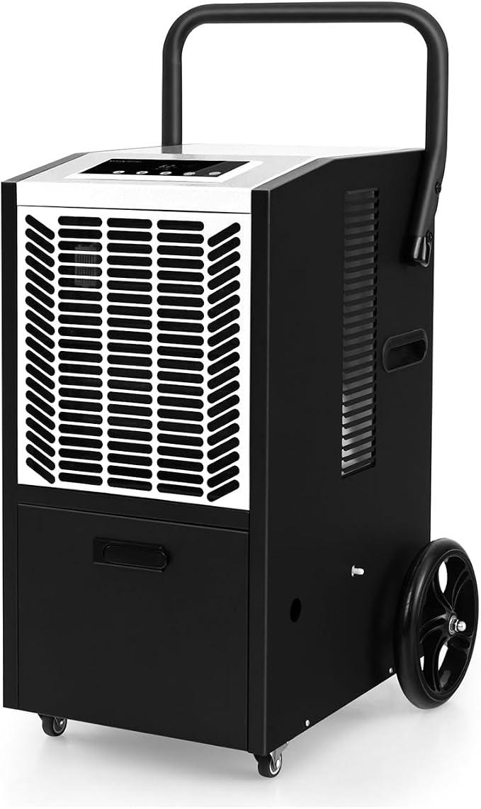 Luftentfeuchter 66 L/Tag, Bautrockner für Lager, Keller, Industrie Trocknungsgerät mit 24H Timer, Ablaufschlauch, Pumpe & Digitalanzeige, Automatische Abschaltung (Weiß, 41 x 44 x 81,5 cm)