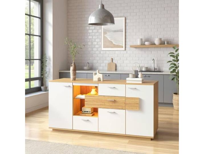 FurnitureR Naturale Kücheninsel, Modernes Design, MDF Material, 160cm Länge, Ausreichender Stauraum