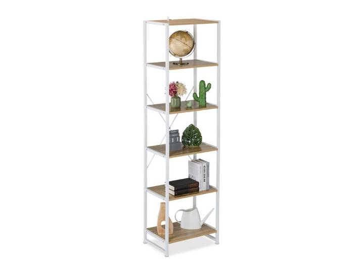 Relaxdays Bibliothèque Étagère sur pied HxLxP: 180 x 50 x 35 cm 6 niveaux ouverts meuble d'appoint blanc/naturel