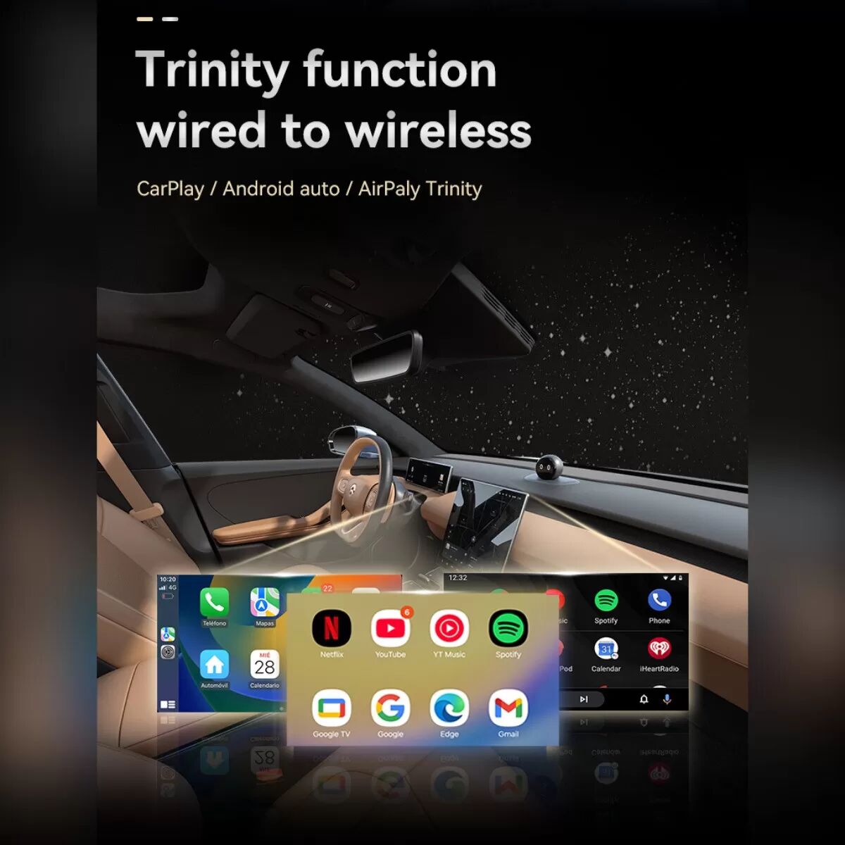 INF Adaptateur sans fil CarPlay/Android Auto/Mirror Link - Design Météore Argenté
