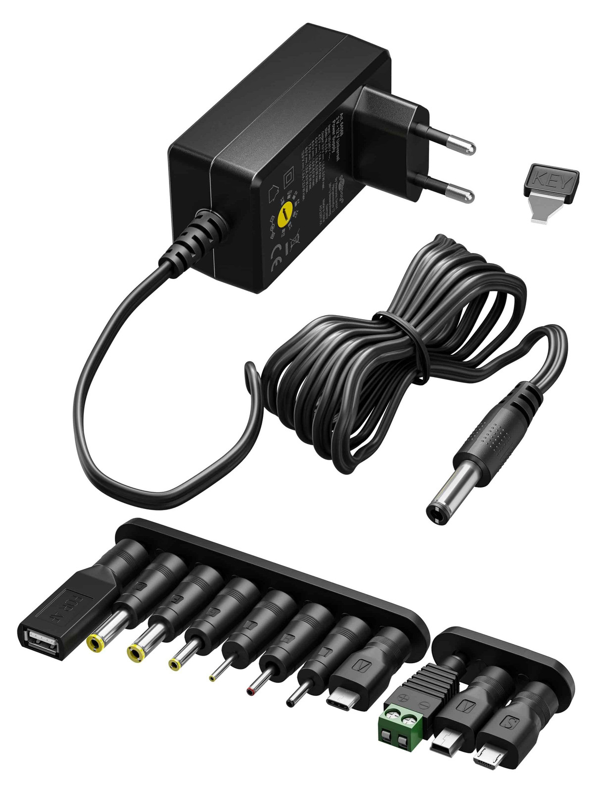 Goobay 64568 Universele netvoeding met 11 adapters, zwart, 1,8 m (3 V - 12 V, max. 12 W / 1,0 A)