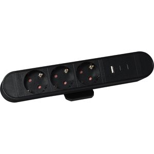 McPower Tischsteckdose SK-03AC, mit 1,5 m Schuko Kabel, klemmbar, schwarz, 3-fach, USB-A & USB-C