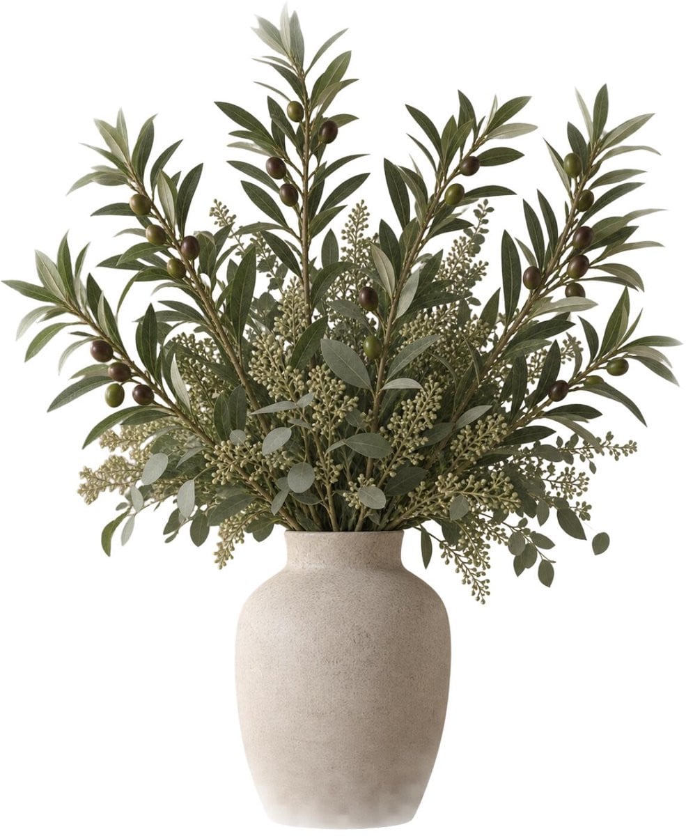 Bellatio Design Kunstplant Olijftakken - 4 stuks - Groen - 101 cm - Decoratieve olijfboom siertakken