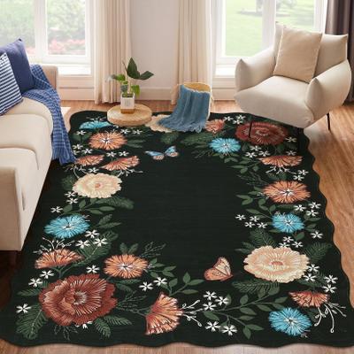 Garvee Butterfly Floral Scalloped Area Rug