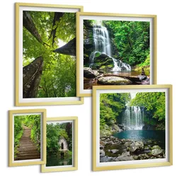 BILDER SET 5er Set - 50x50 cm & 20x30 cm & 40x60 cm Goldrahmen - Denkmäler Europas in warmen Farben