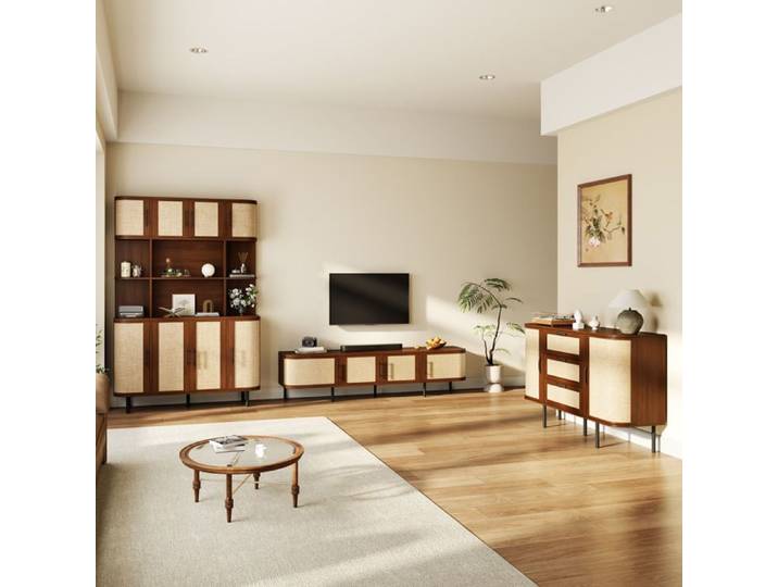 Ensemble Meubles Salon avec Meuble TV Buffet et Meuble Haut - MEUNIQ - Rangements en MDF Décor Noyer
