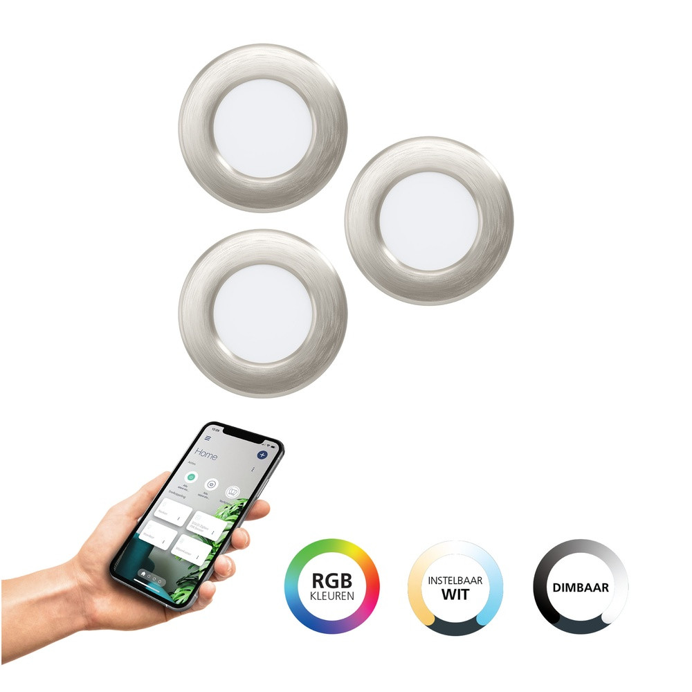 Eglo Fueva 6-Z Zigbee LED inbouwspot, zilver, Ø 8,8 cm