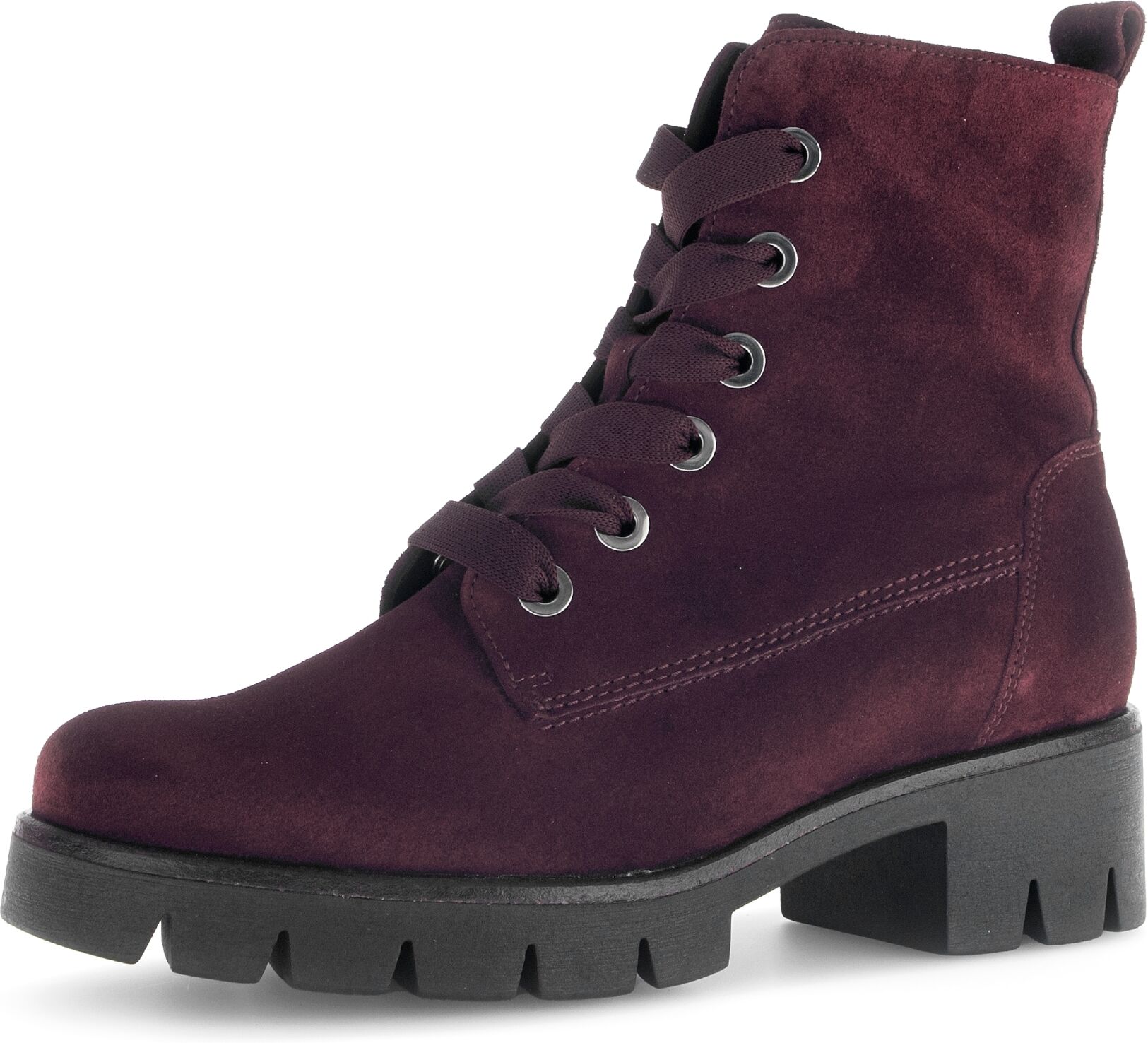 Schnürstiefelette GABOR, Damen, Gr. 38,5, wärmend, beere, Veloursleder, unifarben, Schuhe Schnürstiefelette, Schnürboots mit Blockabsatz