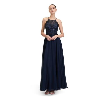 Abendkleid VERA MONT "Damen rückenfrei", Damen, Gr. 36, Normalgrößen, blau (night sky), Stoff, Obermaterial: 100% Polyester. Besatz: 100% Polyamid. Futter: 100% Polyester, festlich, Basic schmal lang, Neckholder, Kleider Abendkleid, Spitze