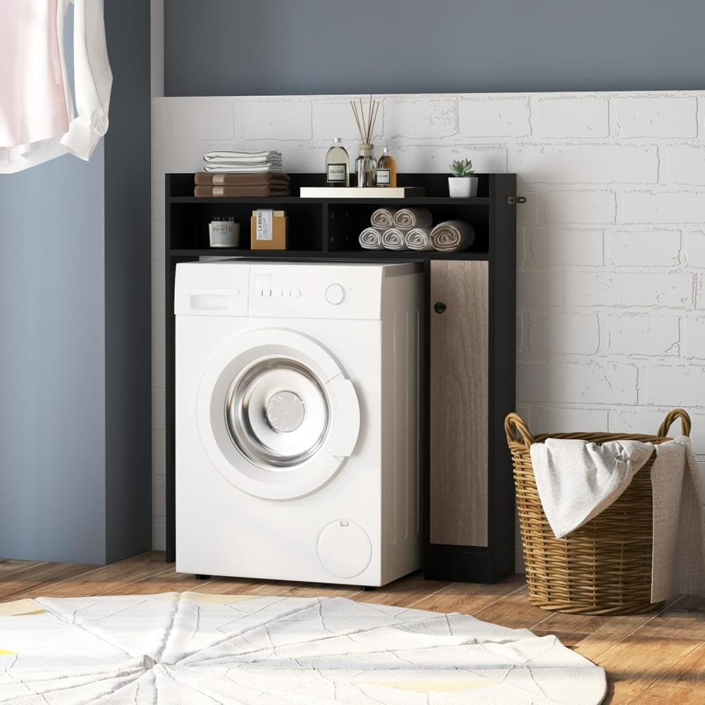 Giantex Armoire wc avec étagère pour buanderie noir 88*18*100cm Noir 88x100x18cm