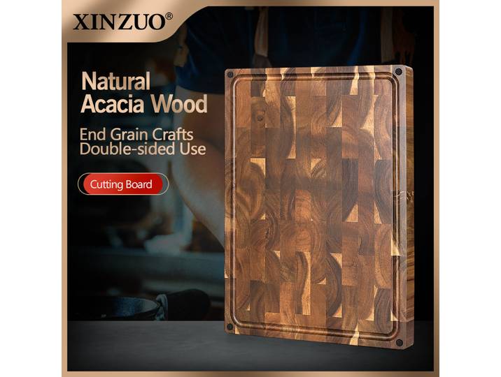 XINZUO Planche à découper en bois de grain d'extrémité épaisse grande Bois d'acacia 48,5 x 35,6 x 3,8 cm Planche en bois disponible sur les deux côtés
