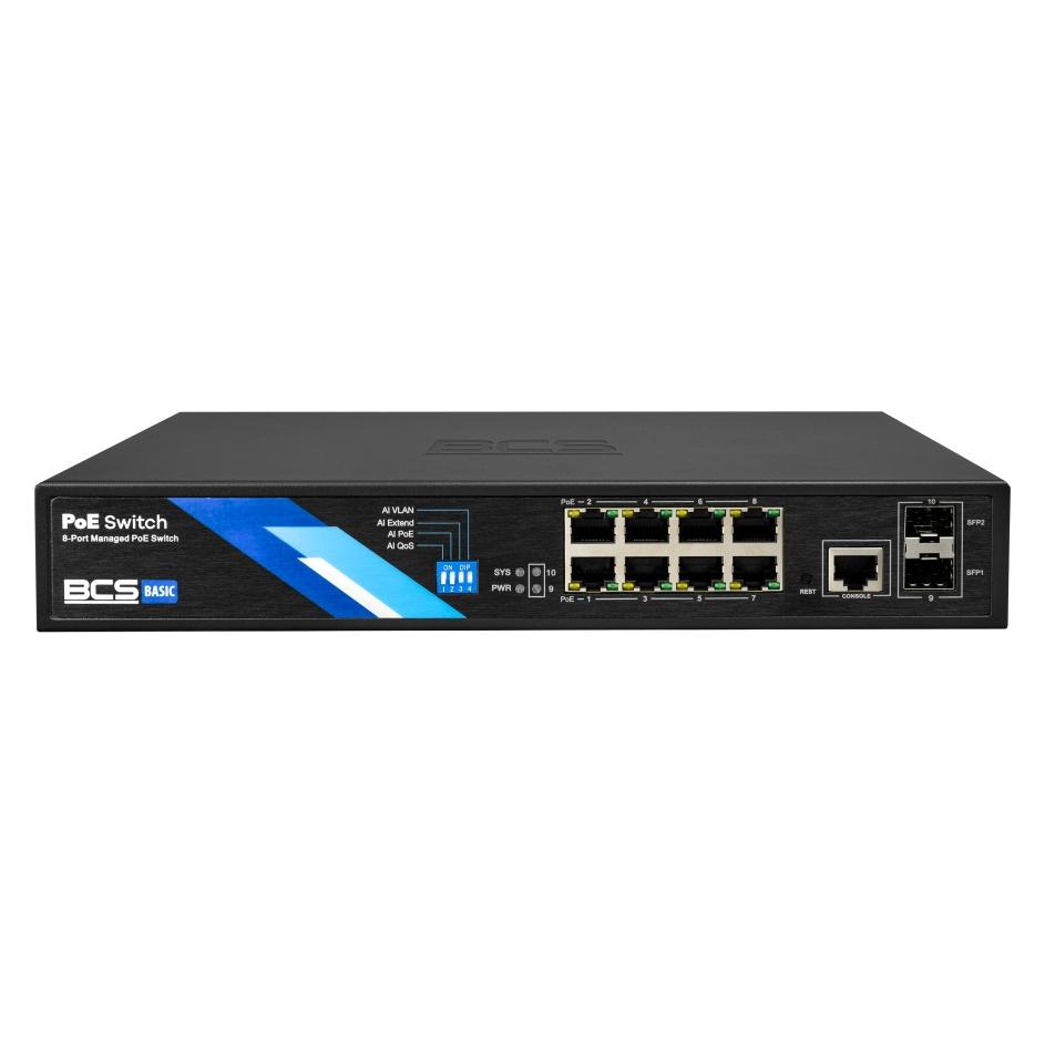 BCS BCS-B-SP08G-2SFP-M Managed PoE Switch mit 8 Ports und 1Gbps SFP Uplink (8 Ports) (BCS-B-SP08G-2SFP-M)