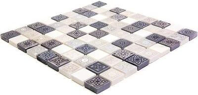 "Apollo tile 12"" x 12"" Artisana Foiled Texture Black Ivory White Stone Tile (5 sq ft/case) - 5 Pack"