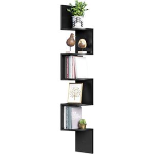 Vasagle Wandregal LBC072B01, schwarz, Eckregal aus Holz, mit 5 Ebenen, 20 x 127,5 x 20cm