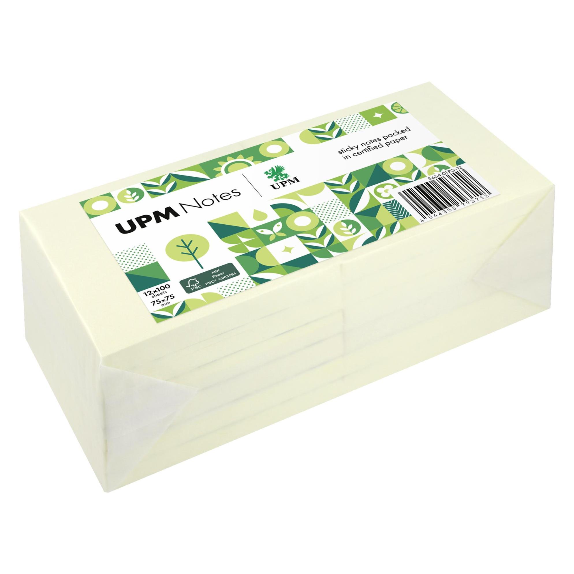 UPM Notes Haftnotiz 5654-01PG-12 75x75mm 100Bl. ge 12St. (75 x 75 mm) (5654-01PG-12)
